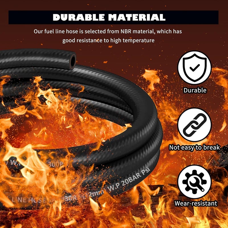 VKQTS 5PCS Fuel Line Repair Kit,Include 3/16" 5/16" 1/4" 1/2" 3/8" Fuel Hose with 20 Clamps,Universal NBR Versatile Gas Lines Car Accessories for Oil Water Air Transfer - Image 3